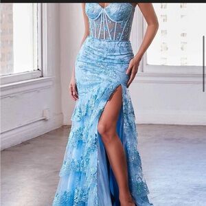 Elegant Light Blue Prom Dress with Corset Bodice